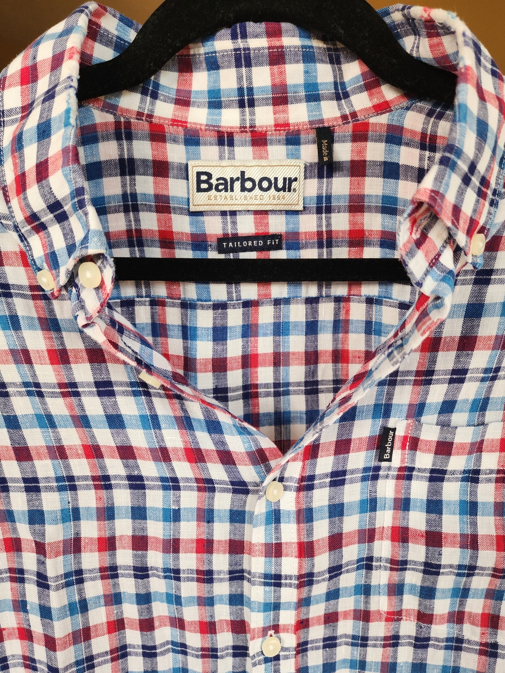 Barbour Tailored Fit Linen Multicolor Check Shirt — Size M